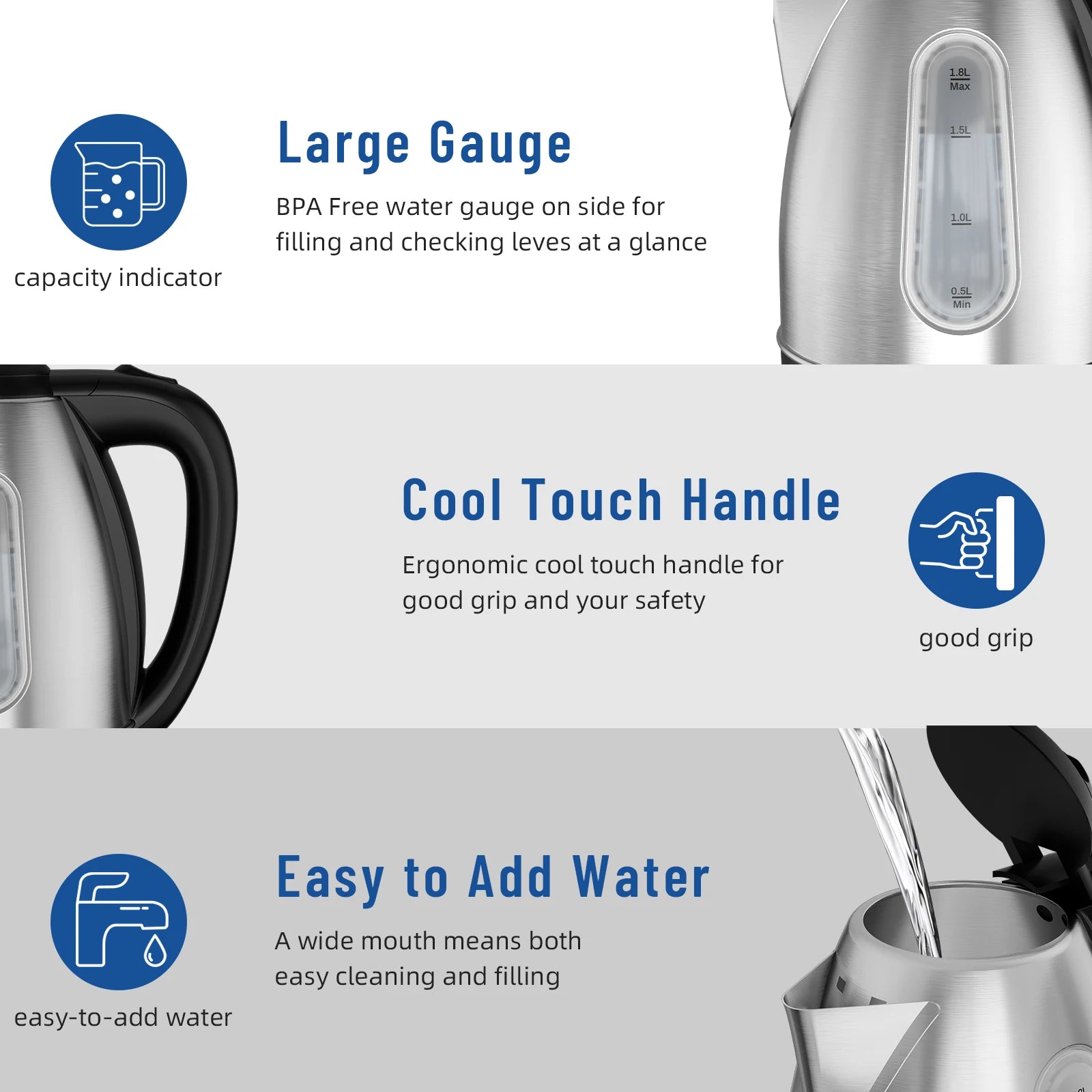 Electric Stainless Steel 1.8 Liter Tea Kettle
