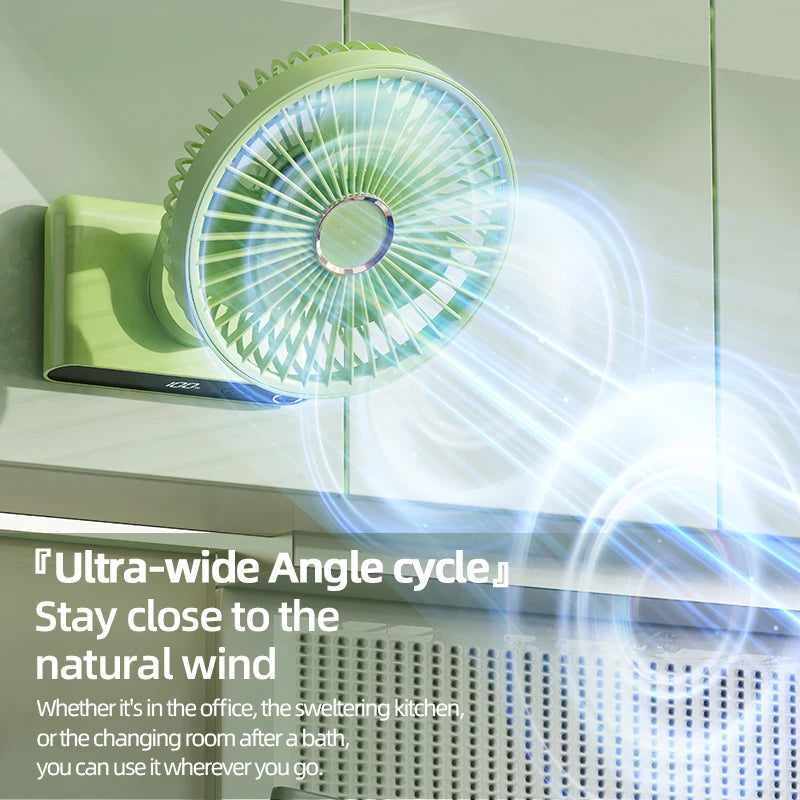 USB Desktop Fan: 5 Speeds, Oscillation, Night Light, Power Display, Rechargeable, Wall-Mount. Portable for Multi-Scenario Use.