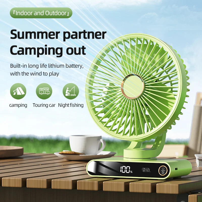 USB Desktop Fan: 5 Speeds, Oscillation, Night Light, Power Display, Rechargeable, Wall-Mount. Portable for Multi-Scenario Use.