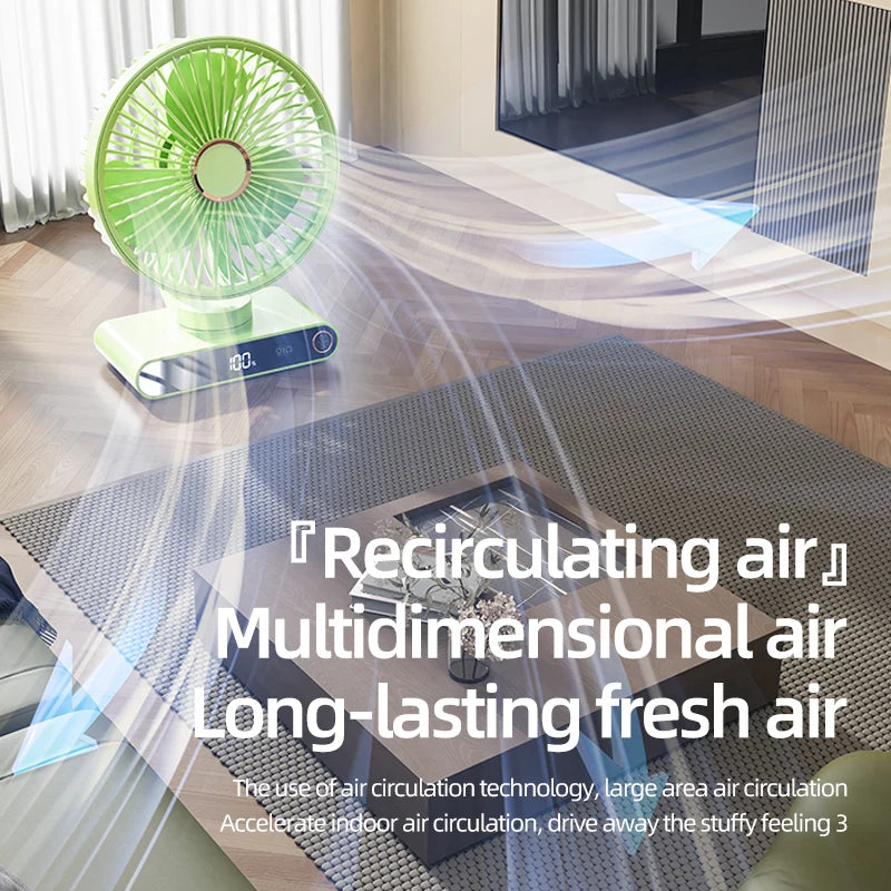 USB Desktop Fan: 5 Speeds, Oscillation, Night Light, Power Display, Rechargeable, Wall-Mount. Portable for Multi-Scenario Use.