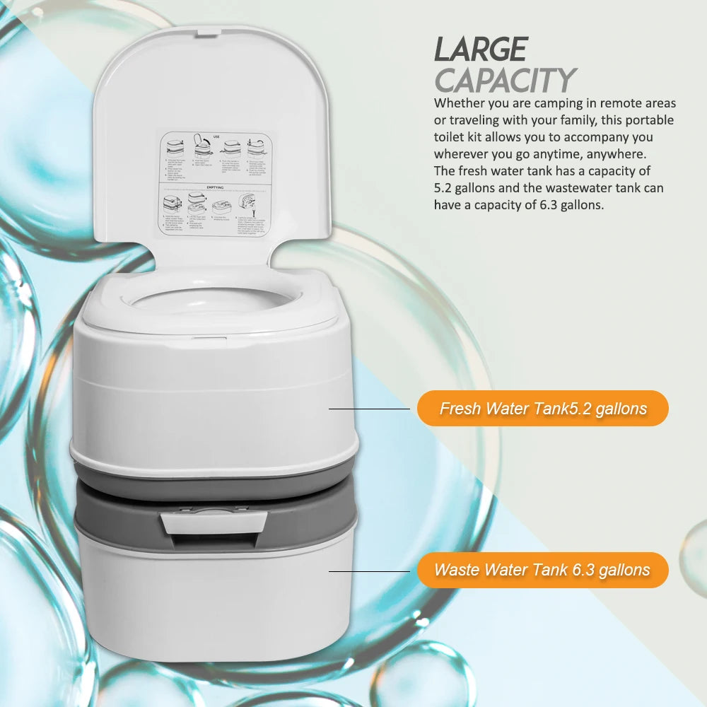 Portable Toilet Camping Potty with Tissue Storage 5.8 Gallon with Handle Pump Leak-Proof