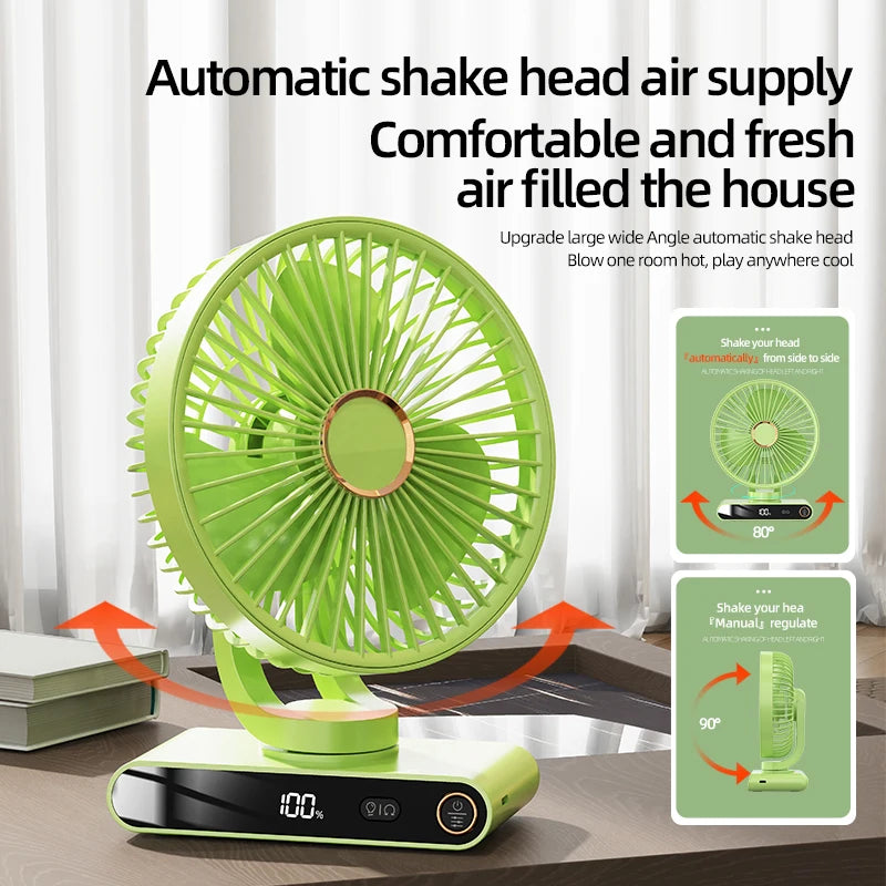 USB Desktop Fan: 5 Speeds, Oscillation, Night Light, Power Display, Rechargeable, Wall-Mount. Portable for Multi-Scenario Use.