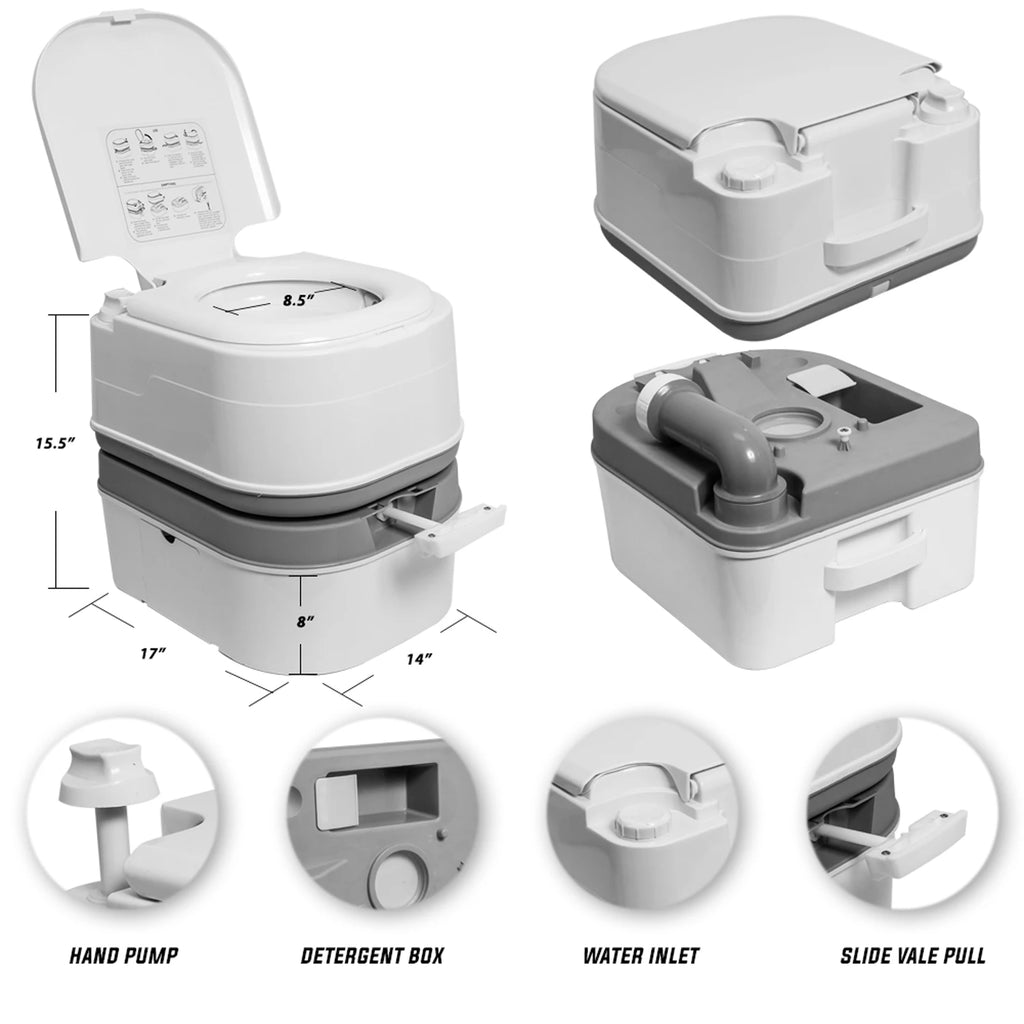 Portable Toilet Camping Potty with Tissue Storage 5.8 Gallon with Handle Pump Leak-Proof