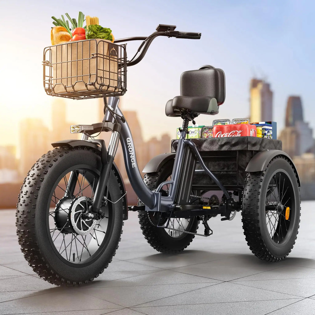 QRONGE Electric Bike 960W Peak 36V 13.5AH Battery Folding Electric Tricycle 50 Miles Range.