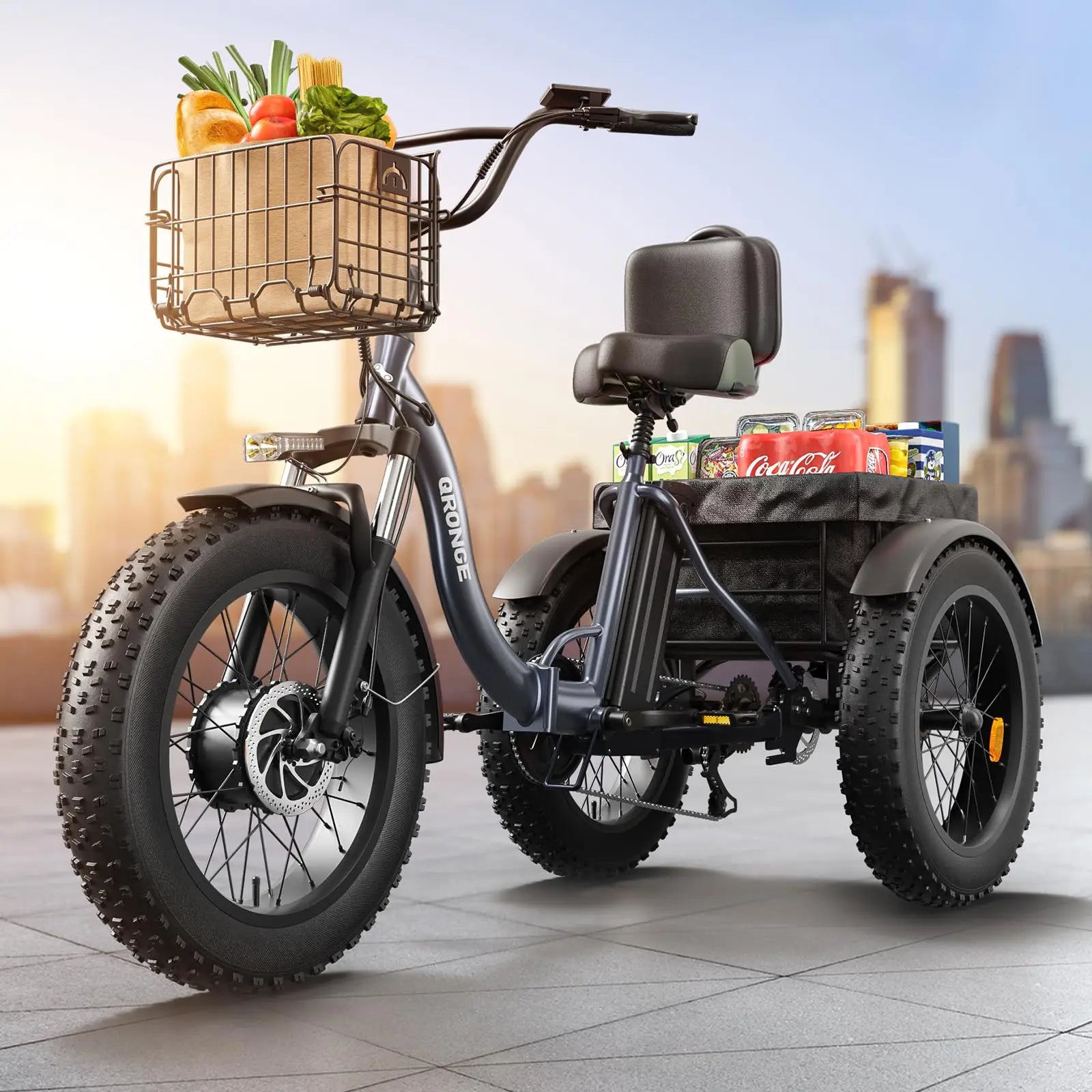 QRONGE Electric Bike 960W Peak 36V 13.5AH Battery Folding Electric Tricycle 50 Miles Range.