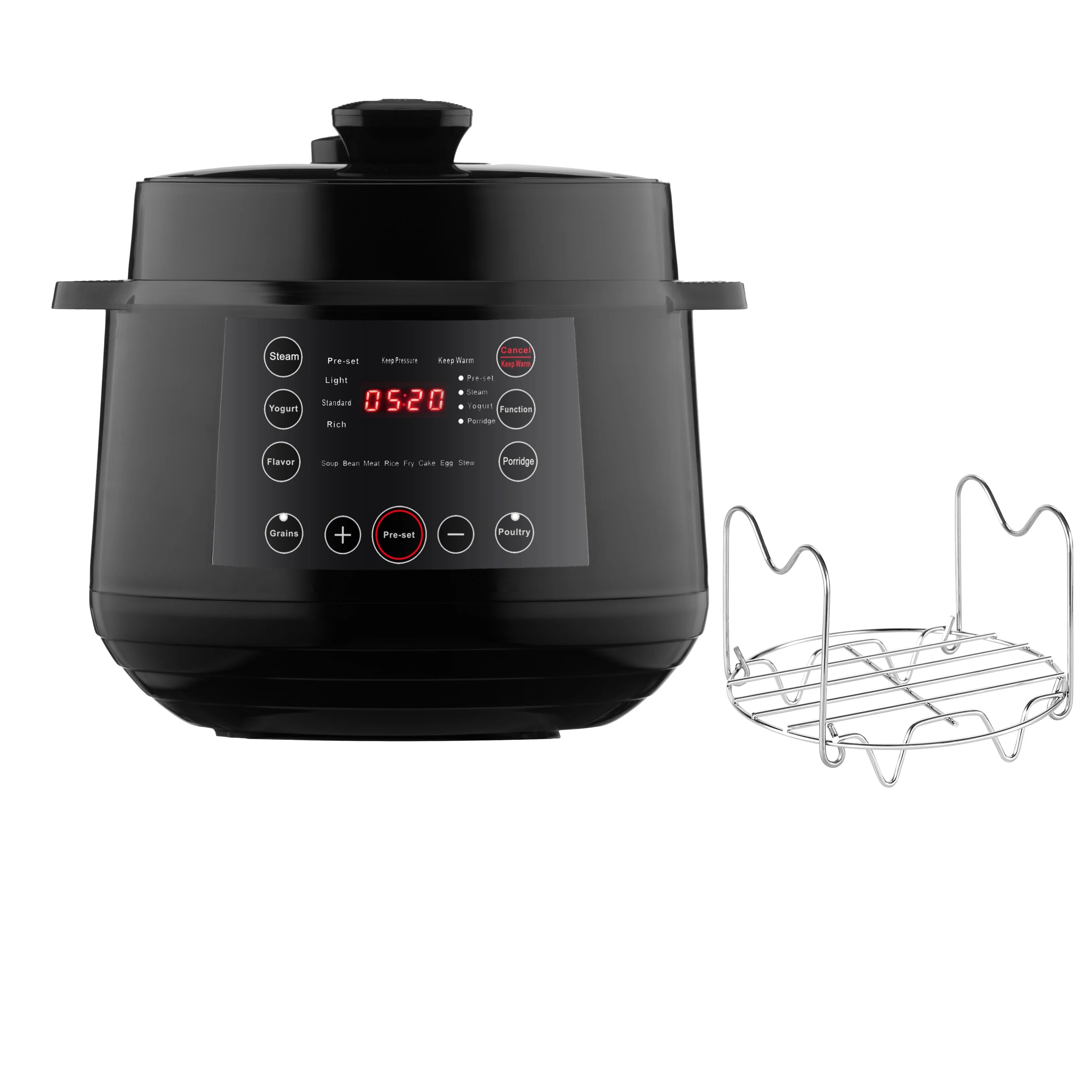 9-in-1 Multi Cooker 6-Liter 1000W Stainless Steel Programmable Pressure Cooker Slow Cooker Rice Maker Steamer Sauté Pan