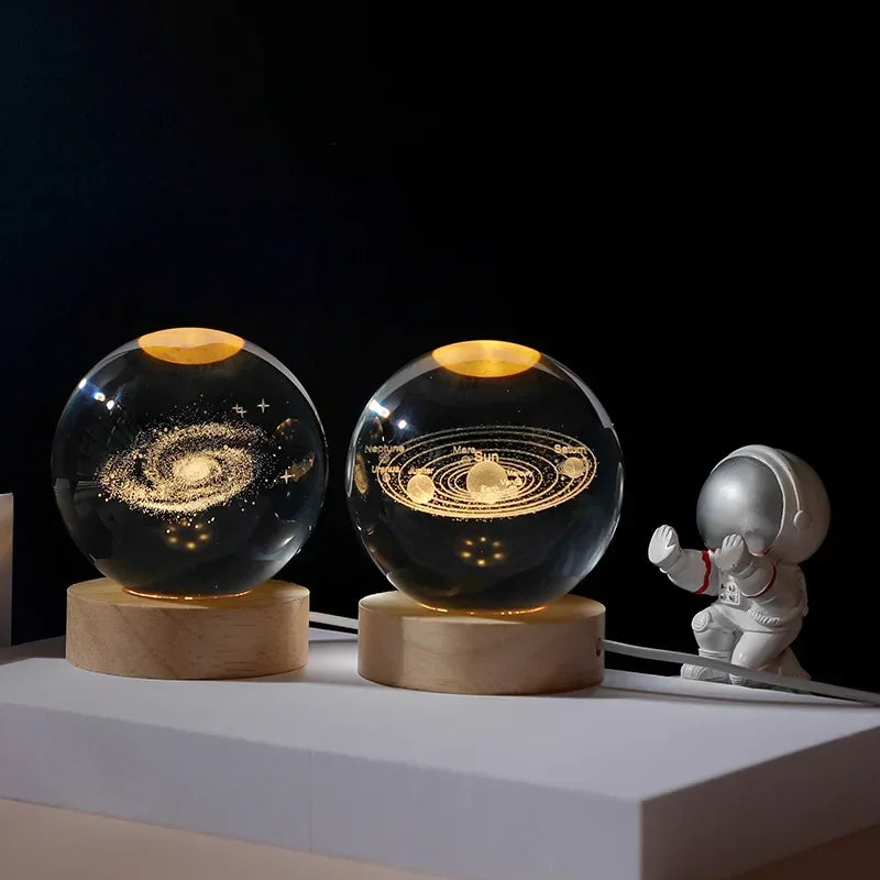 6/8cm 3D Crystal Ball Planet Night Light Laser Engraved Solar System.