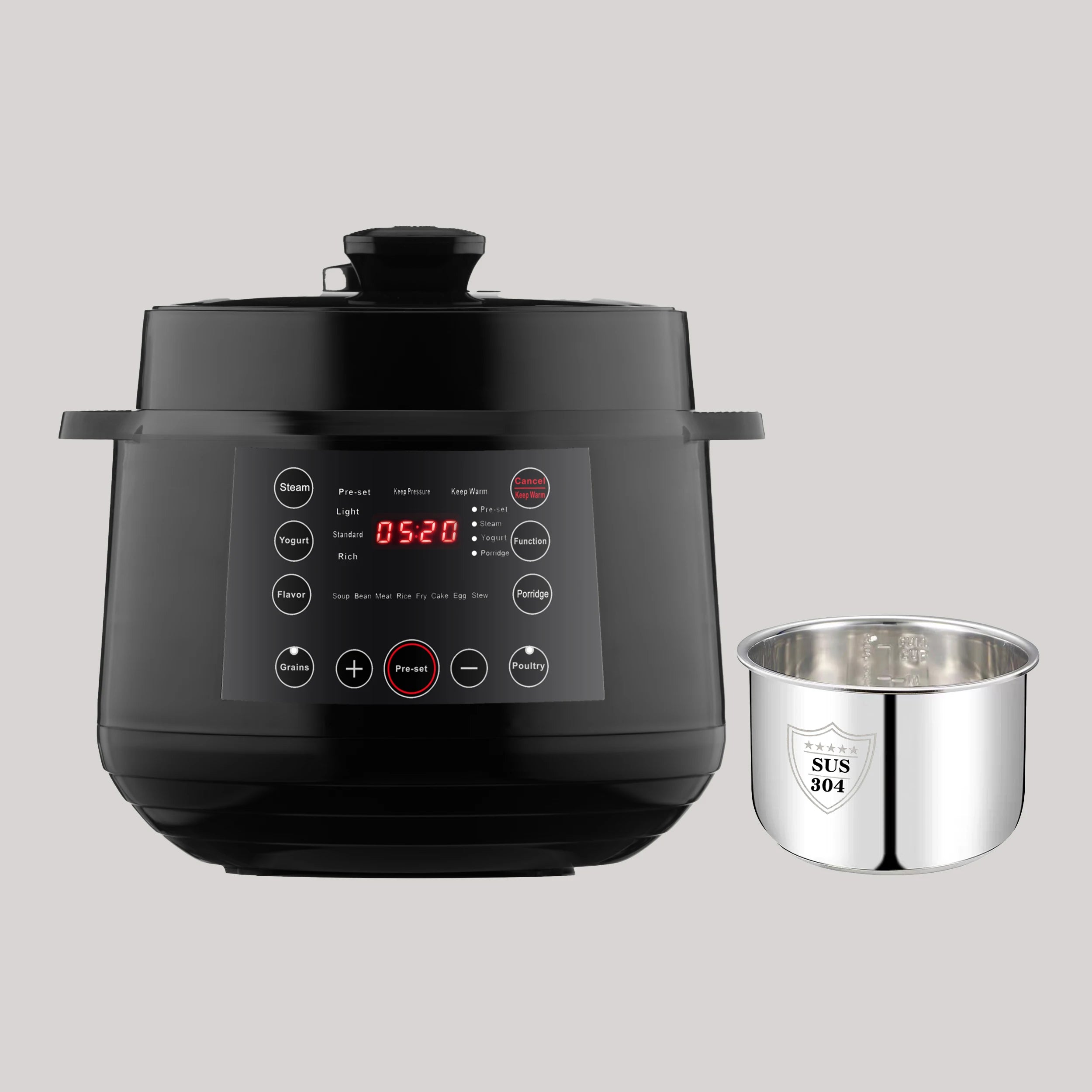 9-in-1 Multi Cooker 6-Liter 1000W Stainless Steel Programmable Pressure Cooker Slow Cooker Rice Maker Steamer Sauté Pan
