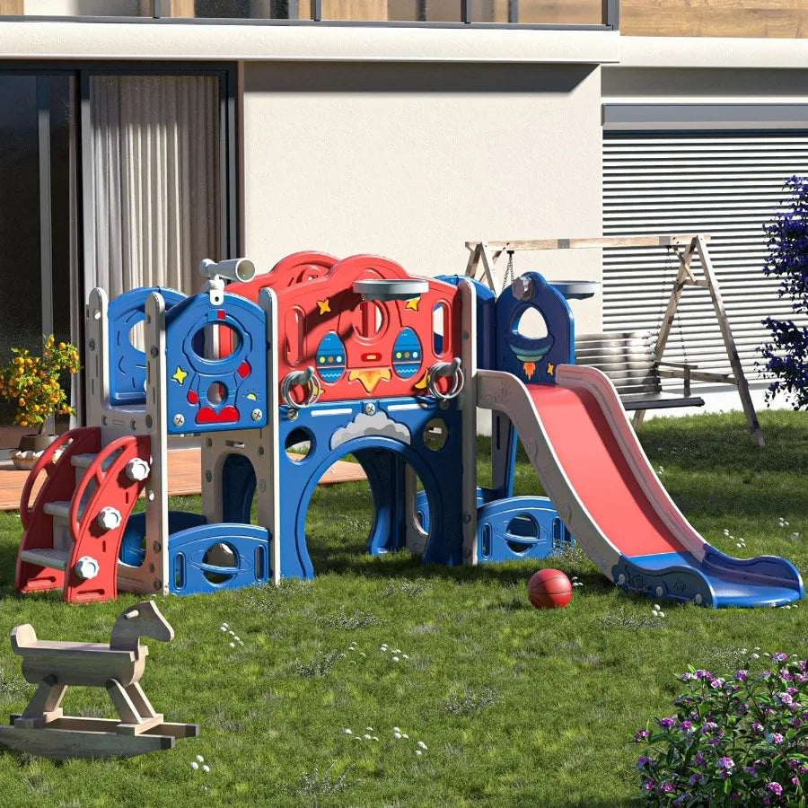 9-in-1 Castle Amusement Playground Playhouse Indoor Outdoor Playset for Toddlers Age 1-3 Backyard Climber Play Set Slide for Ba