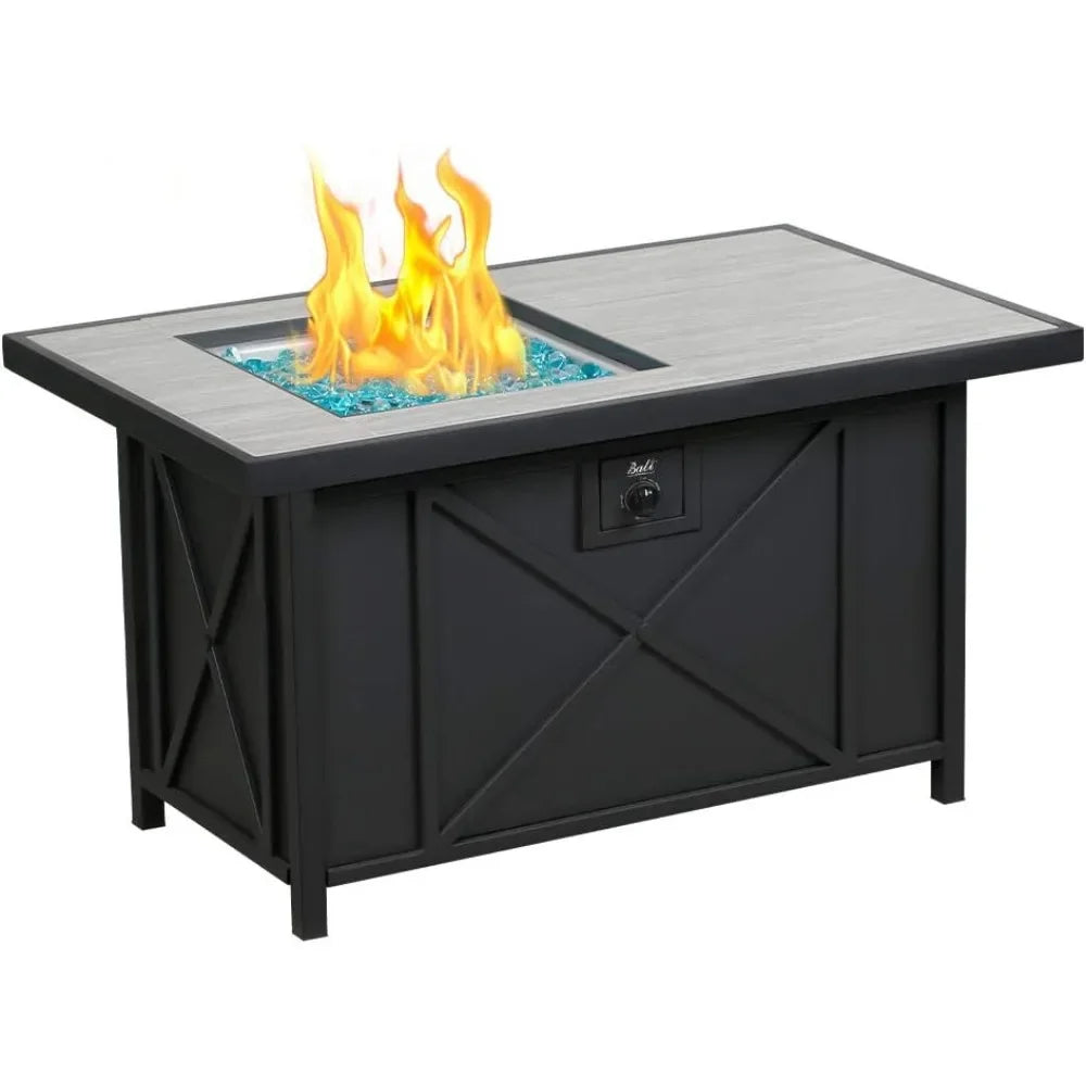 42 inch 50,000 BTU Rectangular Propane Gas Fire Pit Table with Fire Glass.