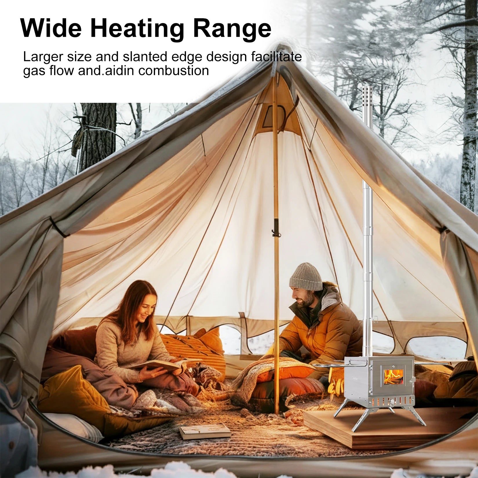 Hot Tent Stove, Portable Wood Burning Camping Stove Stainless Steel for Tent, Outdoor, Heating, Cooking, Ice Fishing