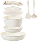 Ceramic Coated Cookware Set 8Pcs, Induction Compatible & Dishwasher Safe, Cream White