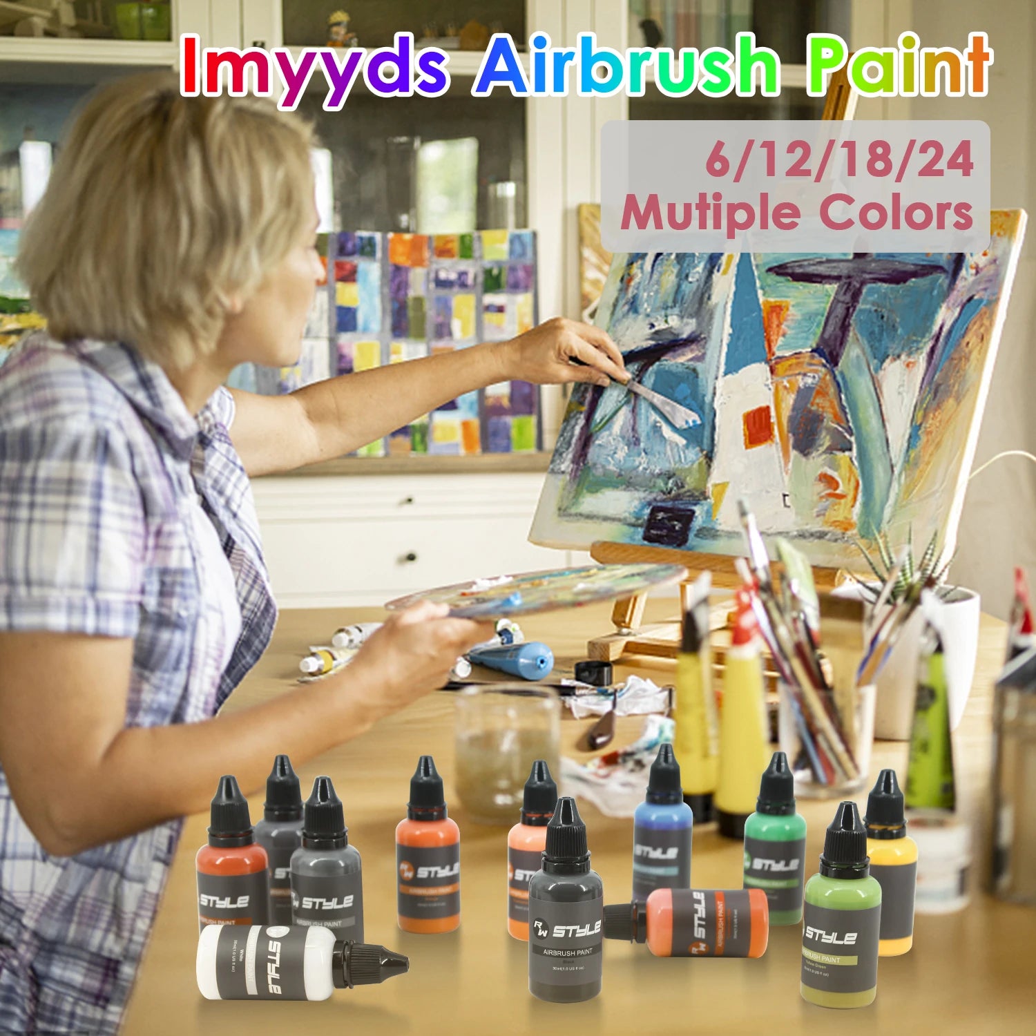 24Colors/Set Airbrush Paint Set, Opaque & Brilliant Acrylic Paint, 1fl Oz, Water Based, Ready To Spray.