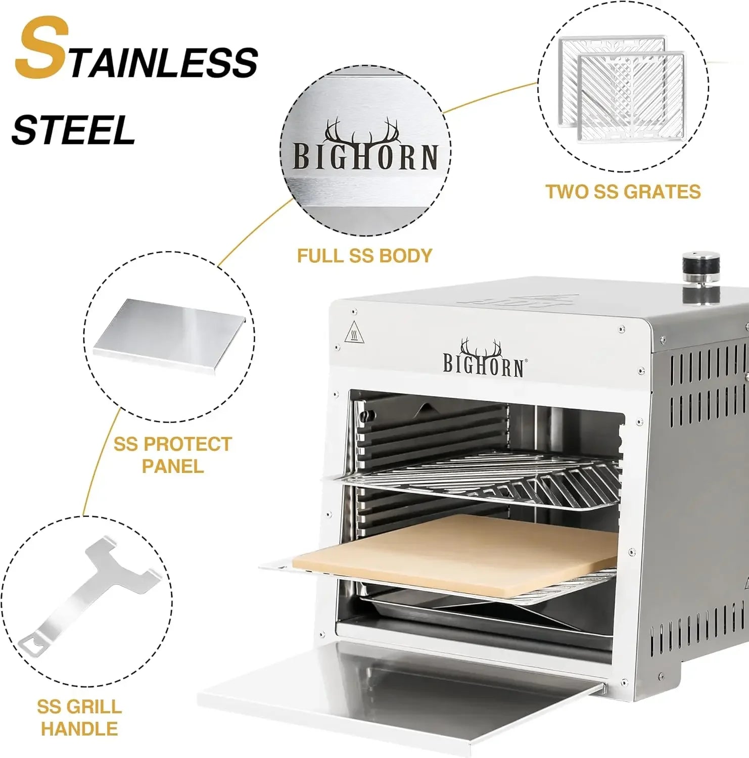 1500°F Small Infrared Propane Gas Grill – Portable Steak Broiler & Sear Station, Outdoor Salamander BBQ with Pizza Stone,