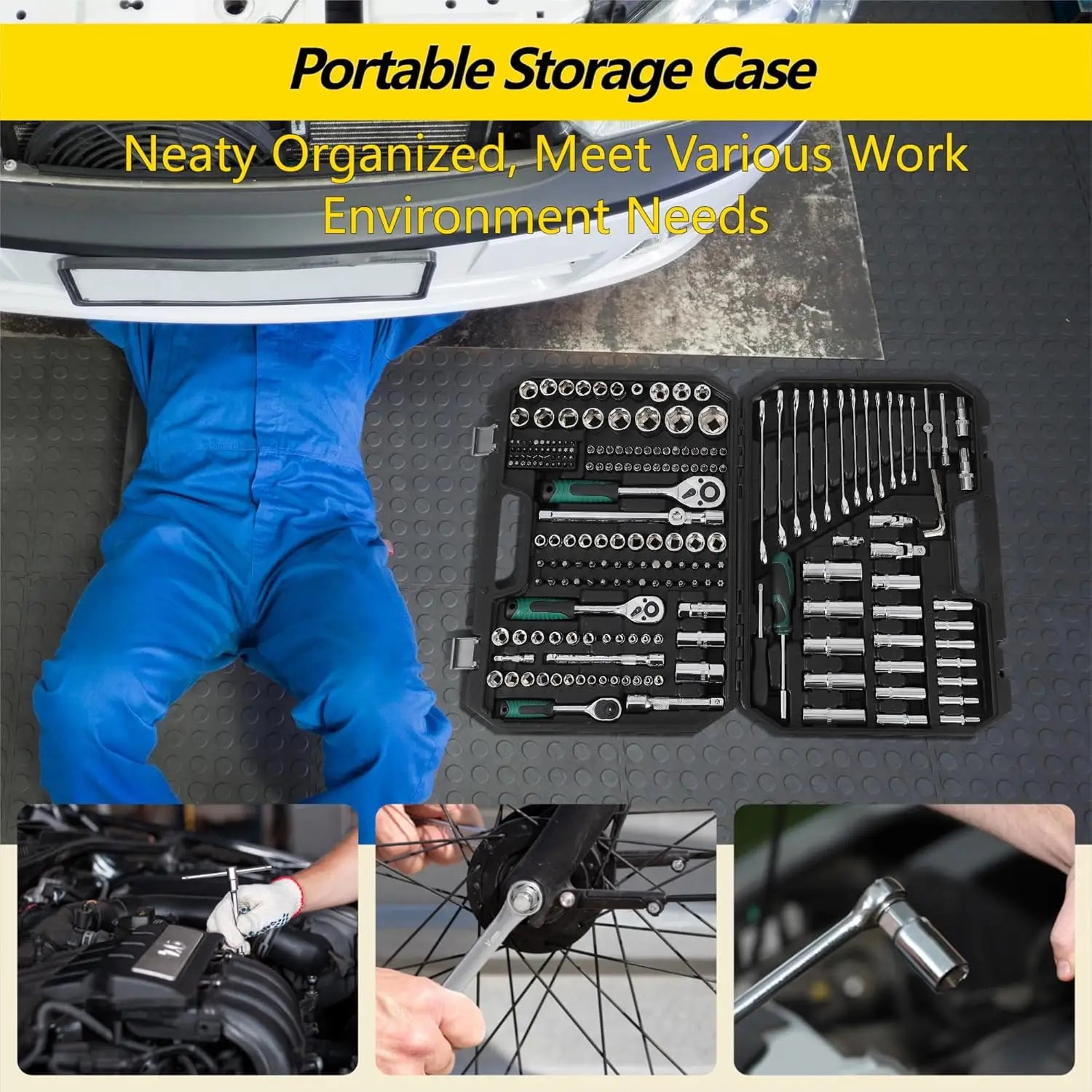 Mechanics Tool Set 216PCS (Including The Case) Portable Tool Kits and Socket Set, Automotive Repair Tool Set for DIY Car Repair