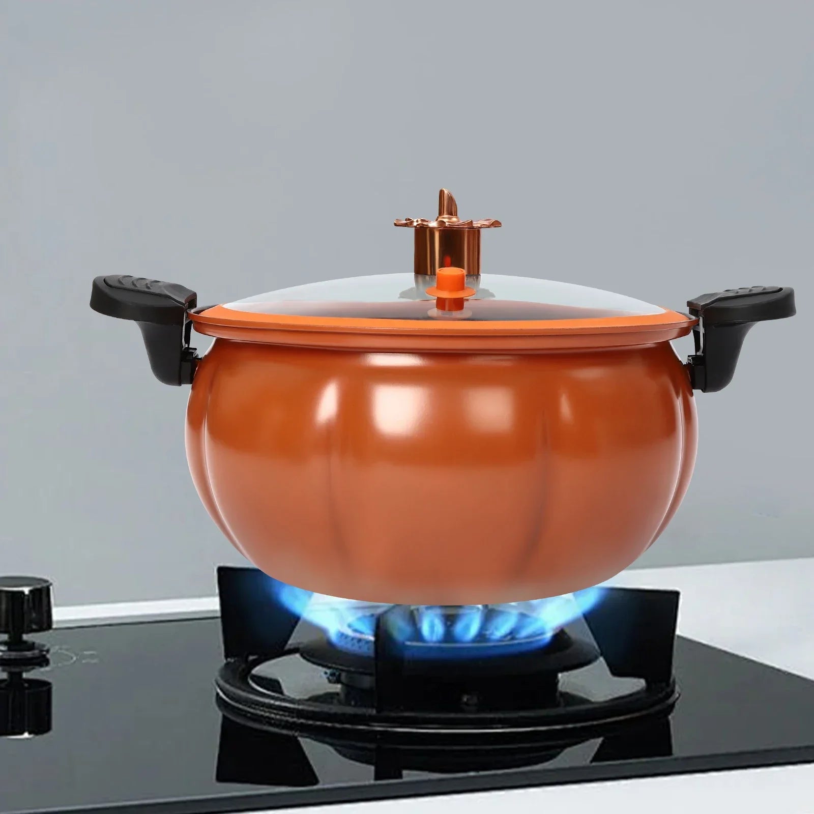 Pumpkin Shaped Micro Pressure Cooker 8L/2.11gal, Non-Stick Maifan Stone Pot, Safe for Gas Stoves & Open Flames, Compact Soup