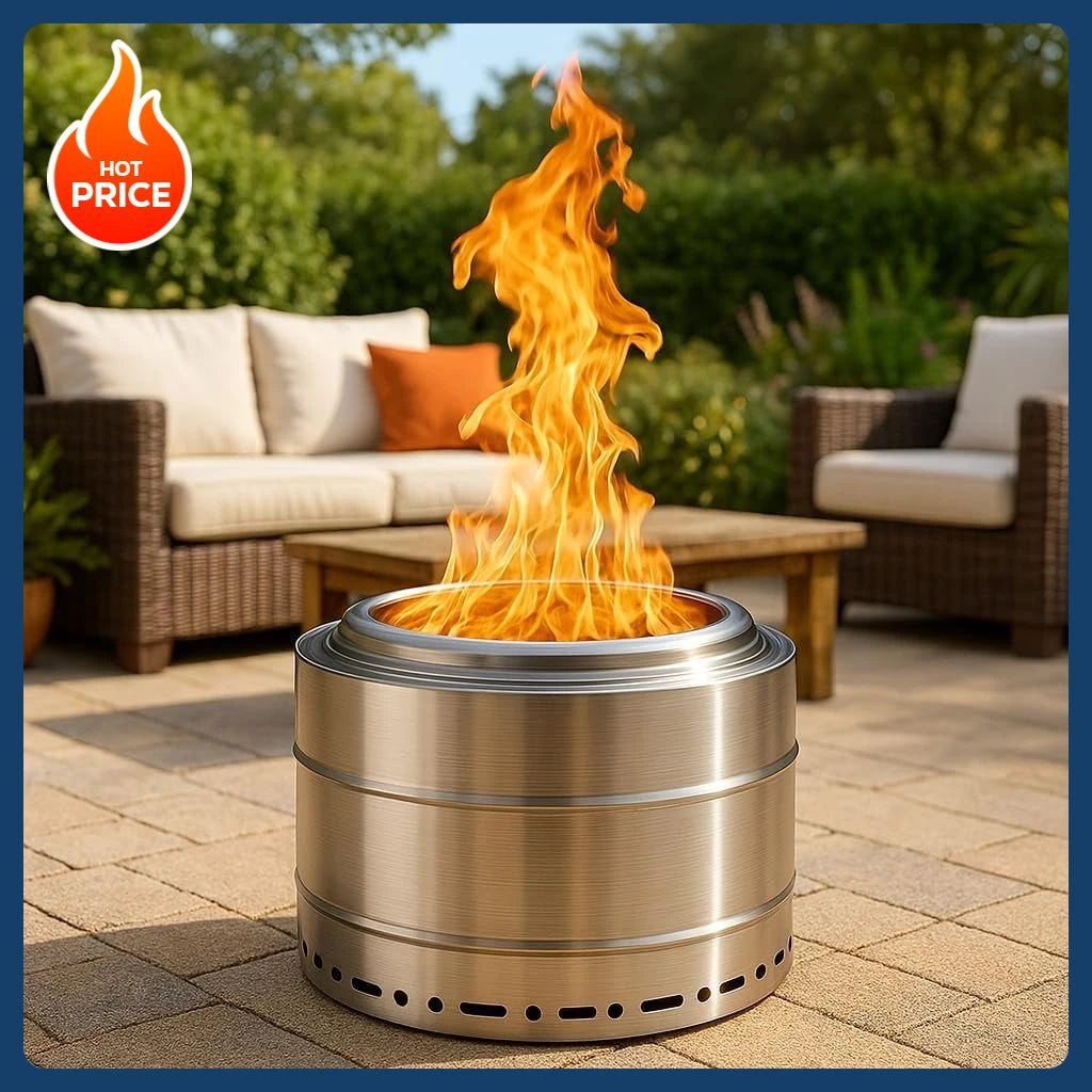 Smokeless Fire Pit 19 Inch for Outdoor Wood Burning, Stainless Steel Portable Firepit with Ash Pan.