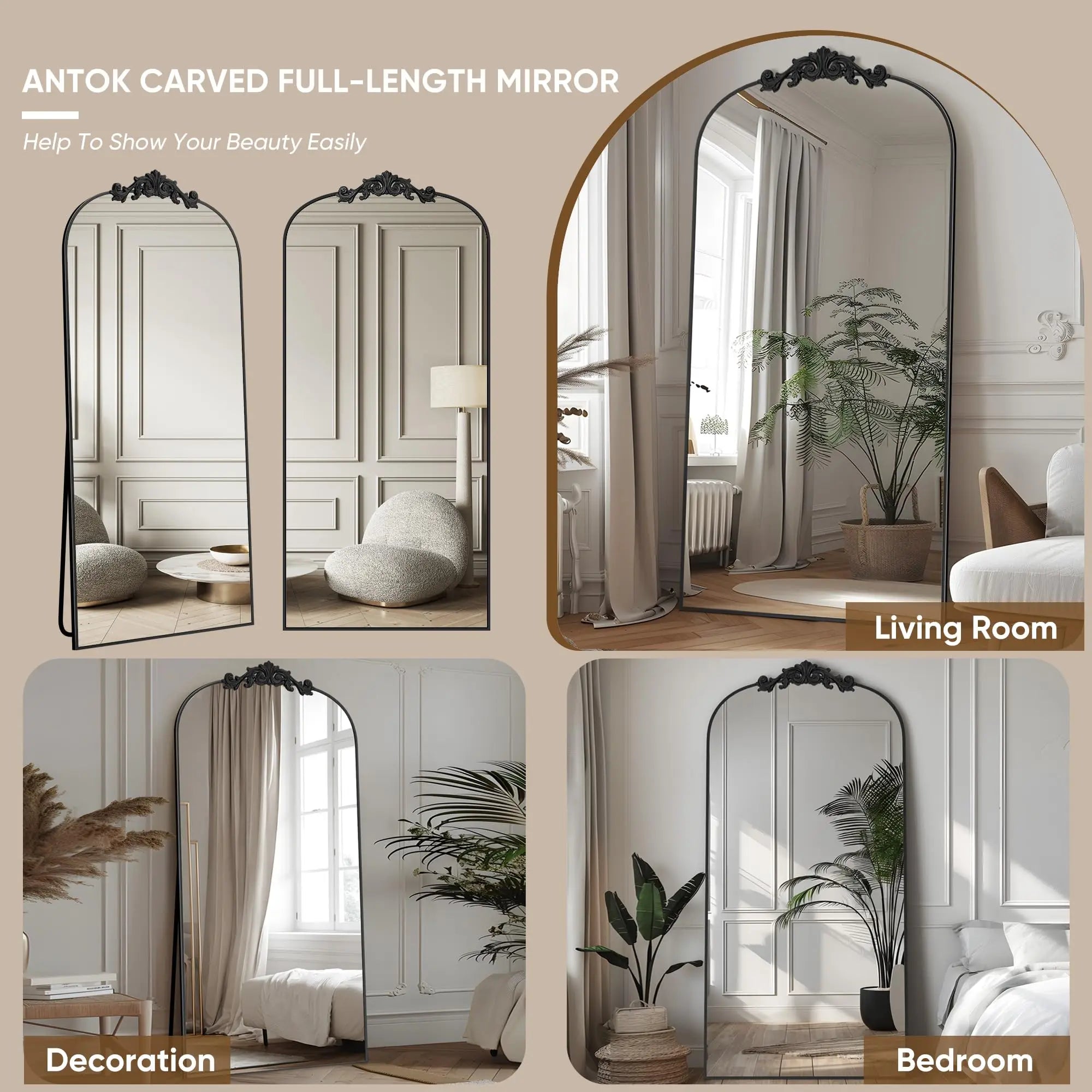 Antok Full Length Mirror, 71"x28" Floor Mirror with Carved Standing Halling for Bedroom Living Room Cloakroom,