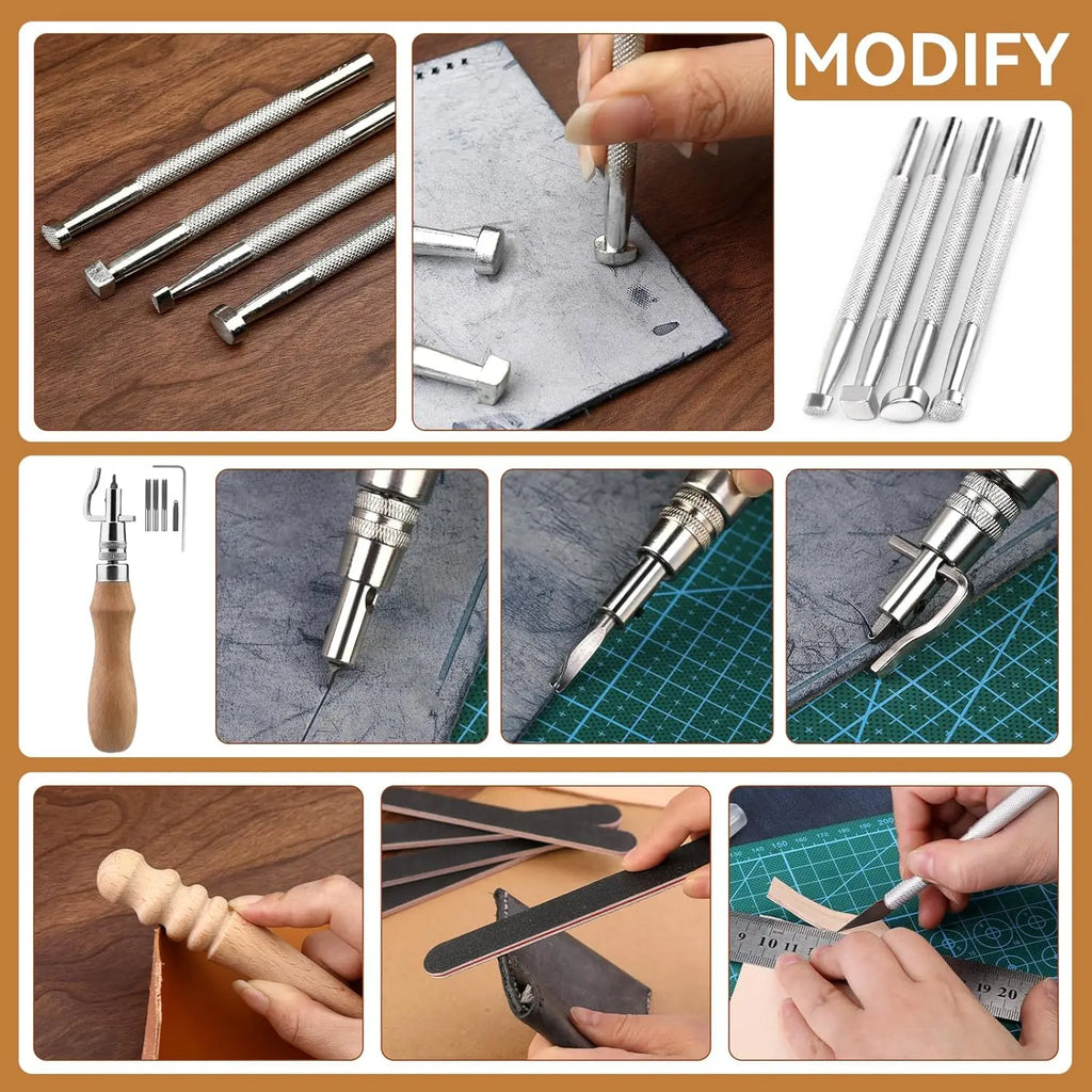 60-Piece Leather Craft Kit with Storage Bag, Includes Sewing Tools, Stamping & Punching Tools for DIY Projects
