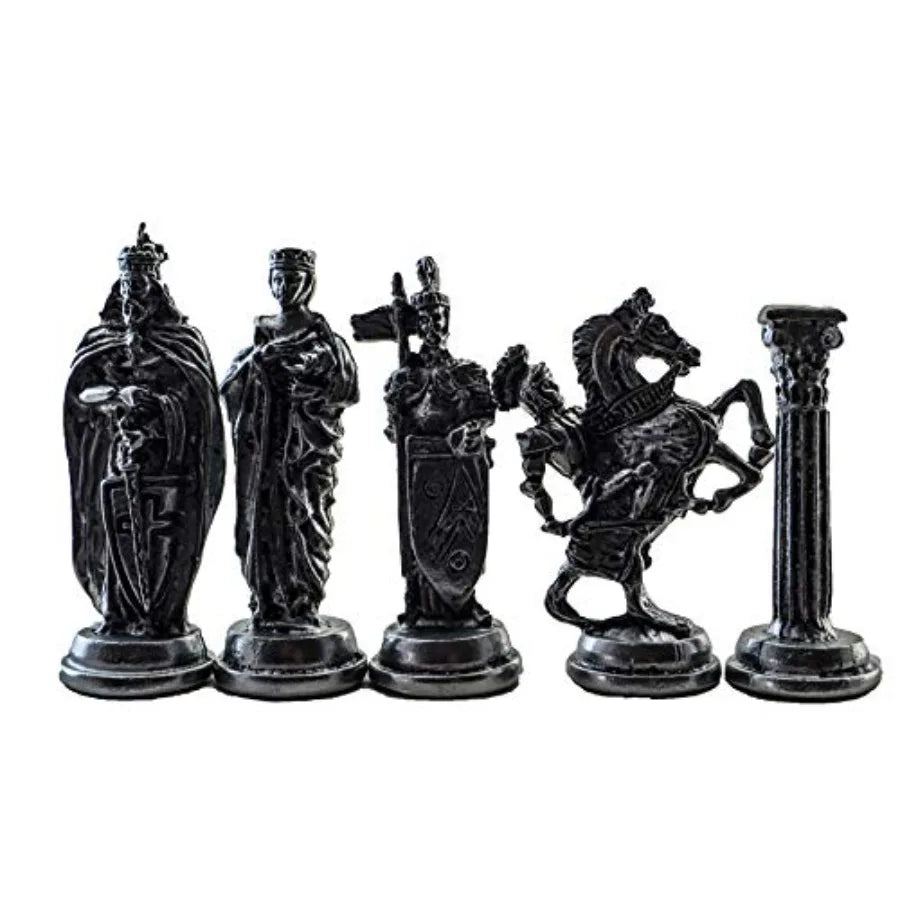 Medieval British Army Antique Copper Metal Chess Set for Adults Handmade Pieces and Natural Solid Wooden Chess Board with Hidde