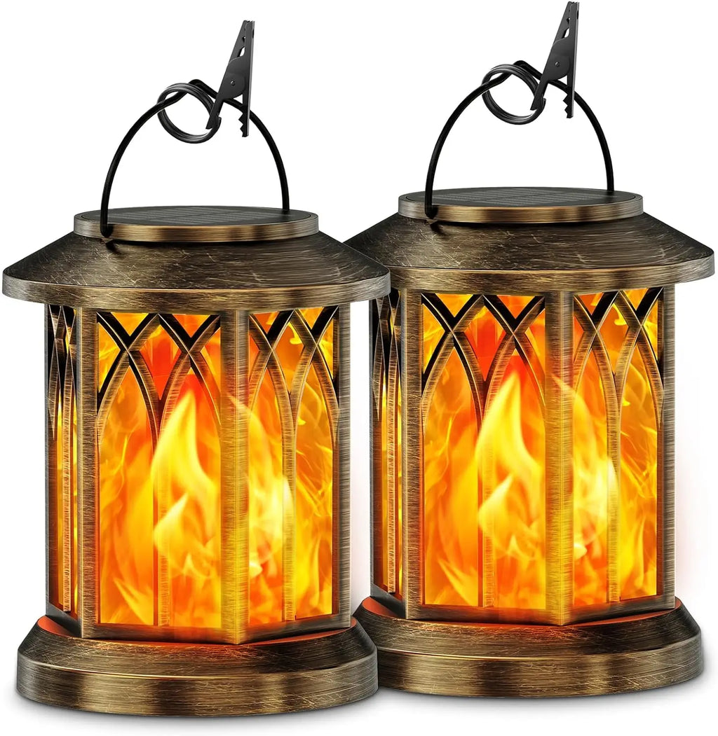 2 Pack Upgraded Flickering Flame Solar Lanterns/