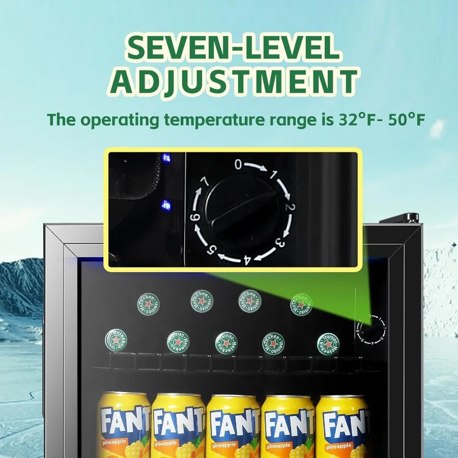 Beverage Refrigerator Cooler 1.6 Cu.Ft Freestanding Beer Fridge with Glass Door LED Light and Adjustable Shelf for Soda or Wine