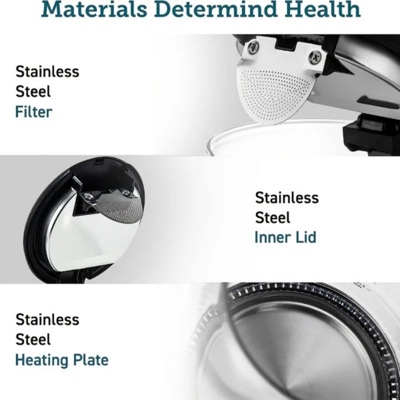 Electric Kettle with Stainless Steel Filter and Inner Lid