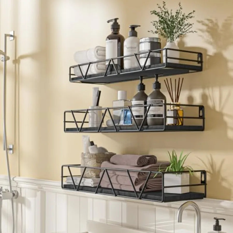 Set of 3 Floating Wood Wall Shelves.