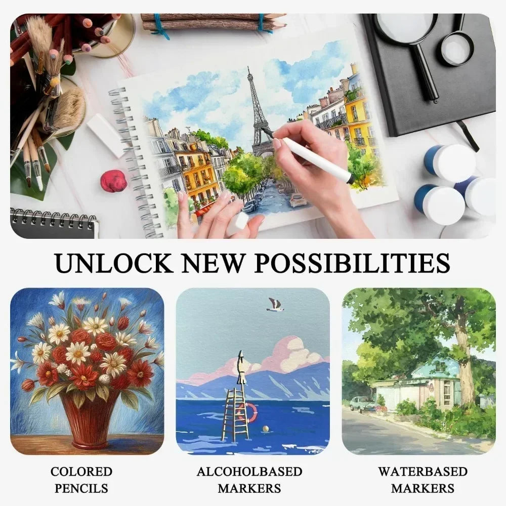 9"x12" marker paper sketchbook, 120 GSM / 73 lbs alcohol marker paper, 100 hardcover sketchbooks