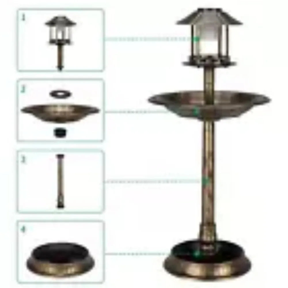 42" H Plastic Round Bird Bath with Solar Light & Sturdy Base for Outdoor Garden