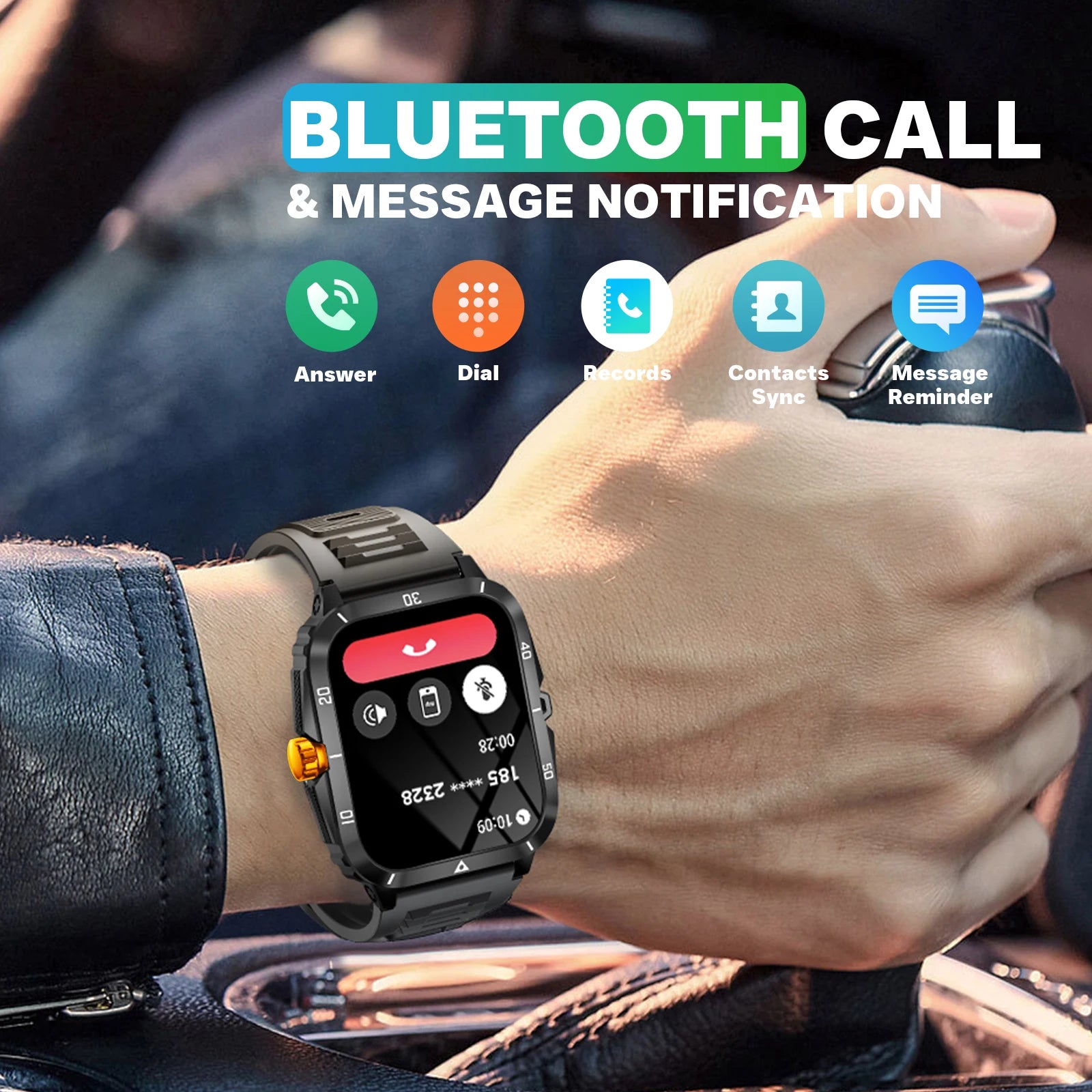 Smart Watch 3ATM Waterproof 1.96" IPS Screen Military KT71 Men 100+ Sport Mode Heart Rate Blood Pressure Bluetooth Call
