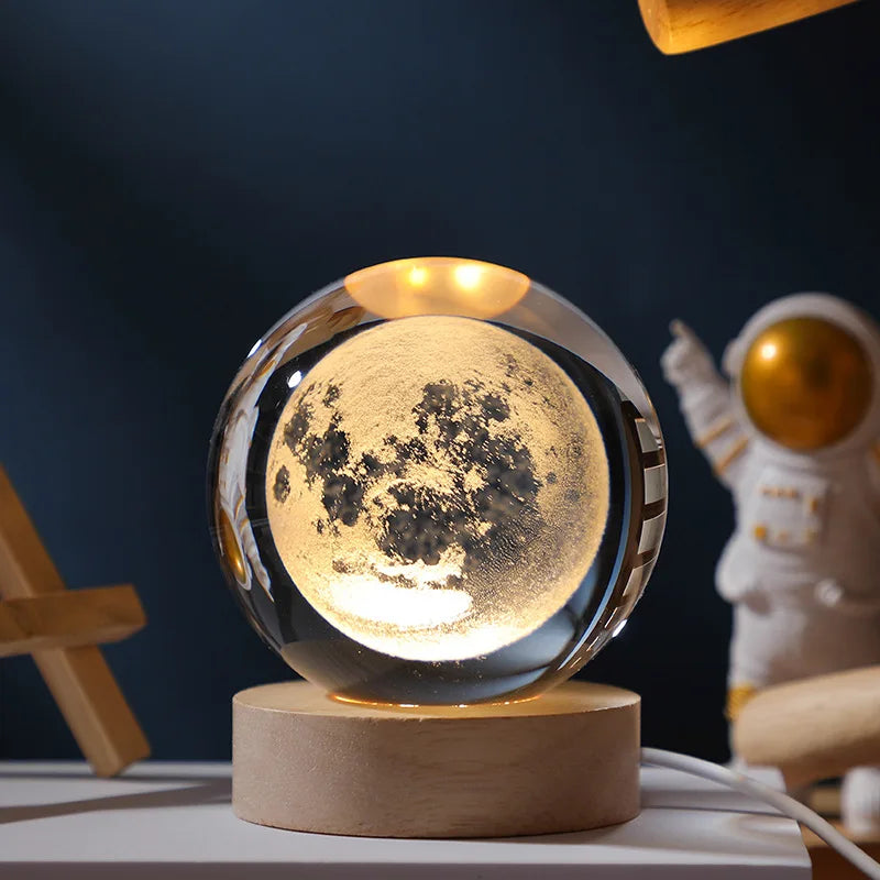 6/8cm 3D Crystal Ball Planet Night Light Laser Engraved Solar System.