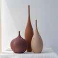 Set of 3 Modern Ceramic Vases, Farmhouse Minimalist Decor for Home Centerpieces in Brown Khaki Red