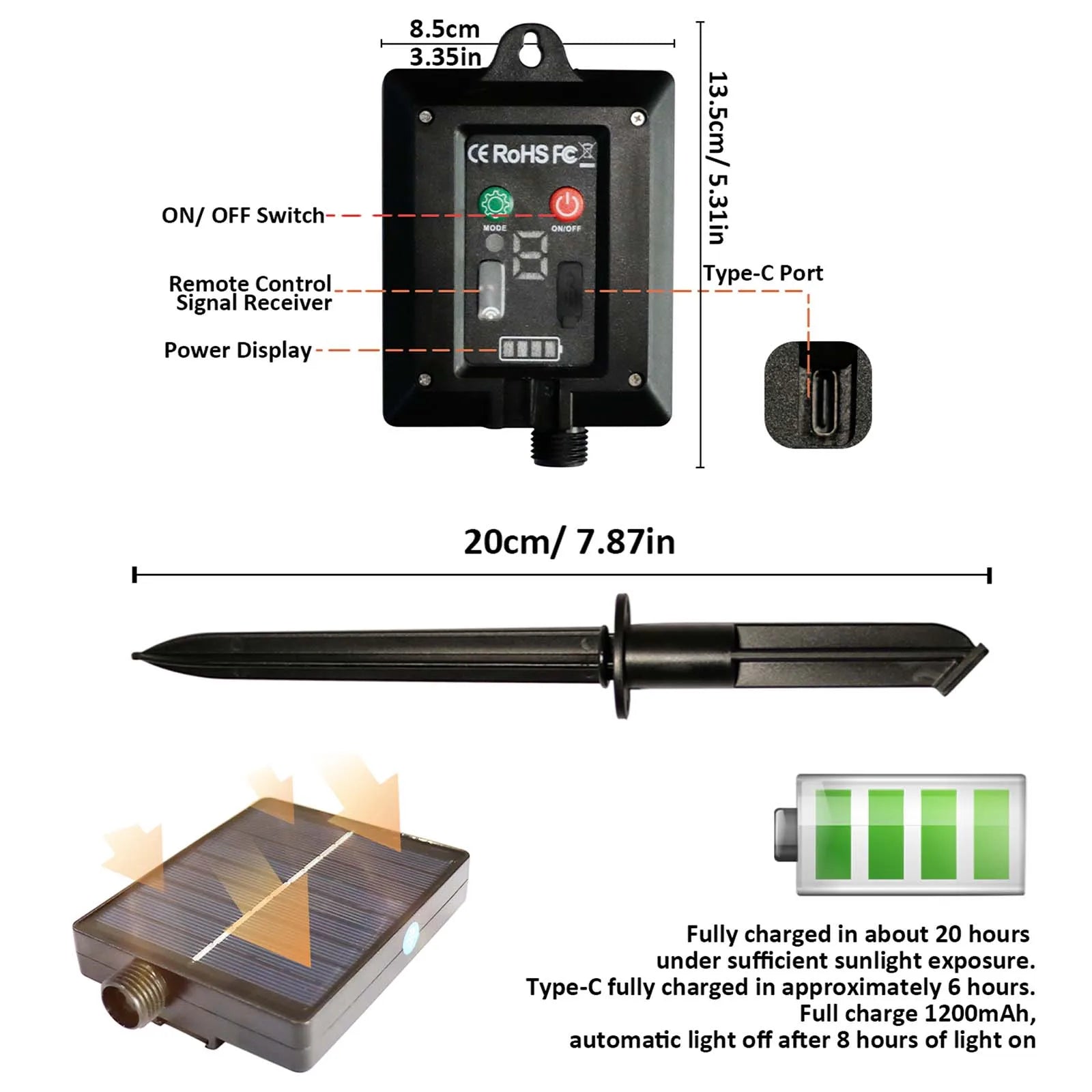 Solor powered color String 72ft Rechargeable 200led , 8 Lighting Modes.