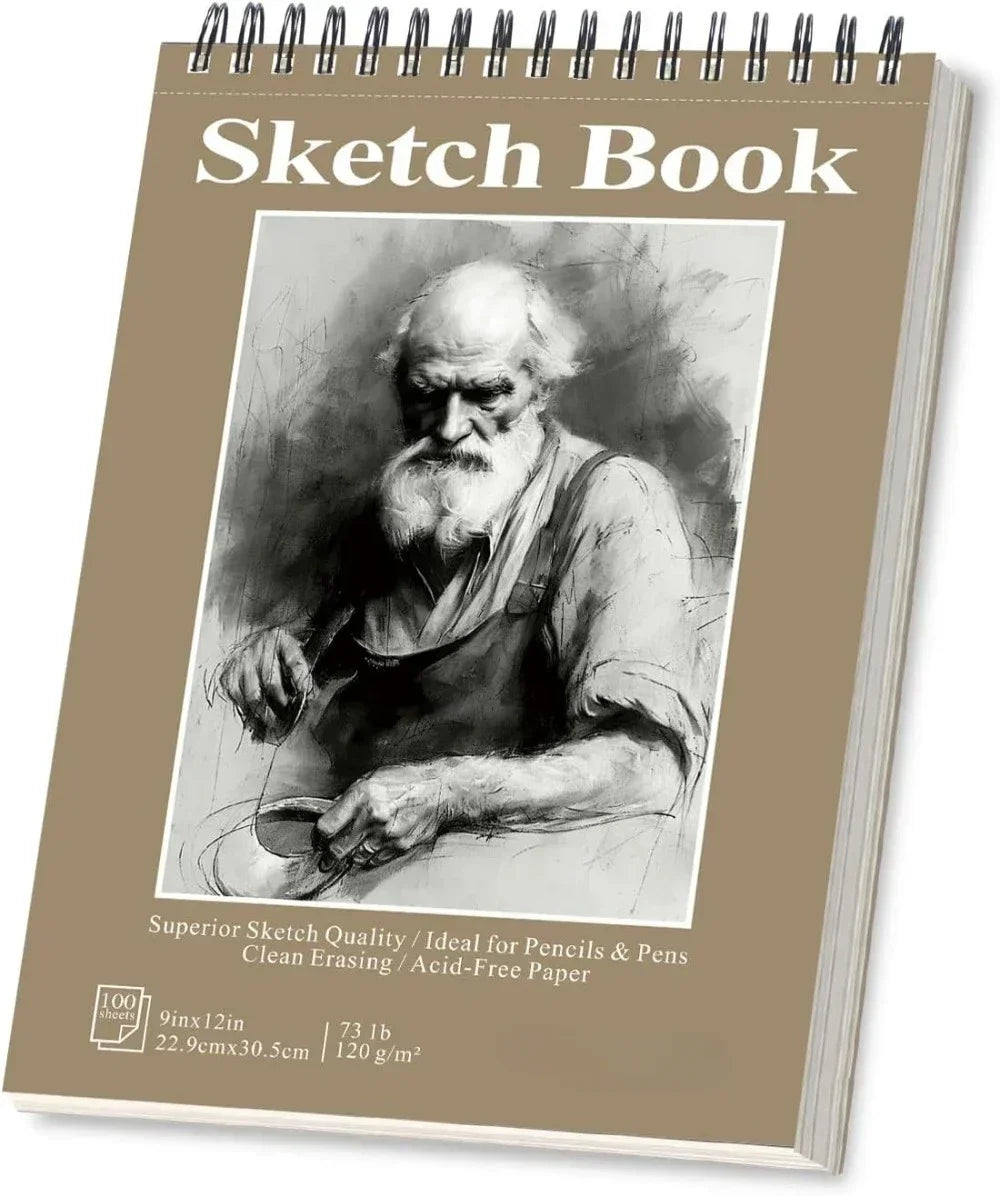 Sketchbook - 9"x12" spiral bound drawing board, 1 pack of 100 sheets, acid-free paper - sketchbook drawing