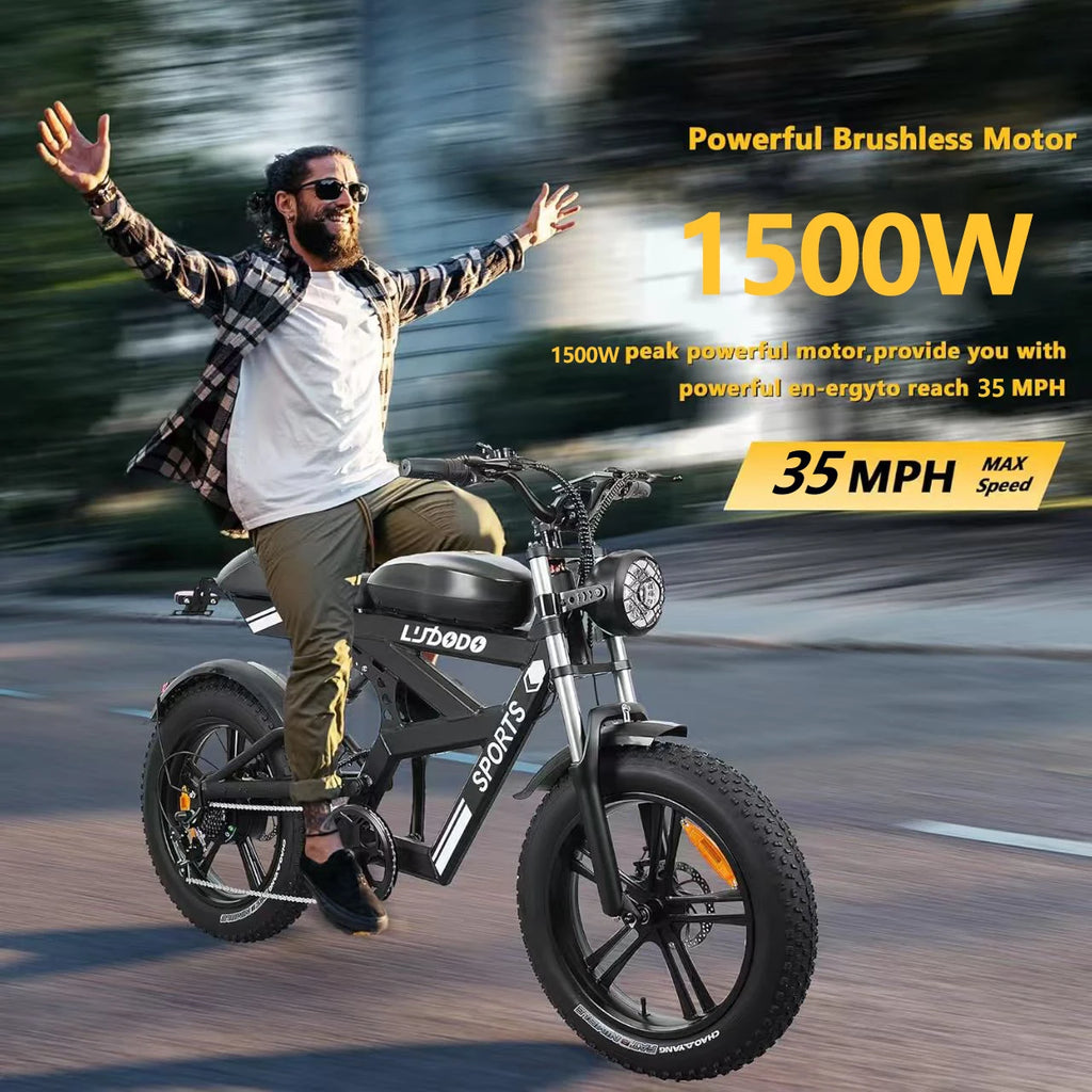 Electric Bicycle Motorcycle 1500W Peak 75Miles 48V18AH Battery 7 speed.