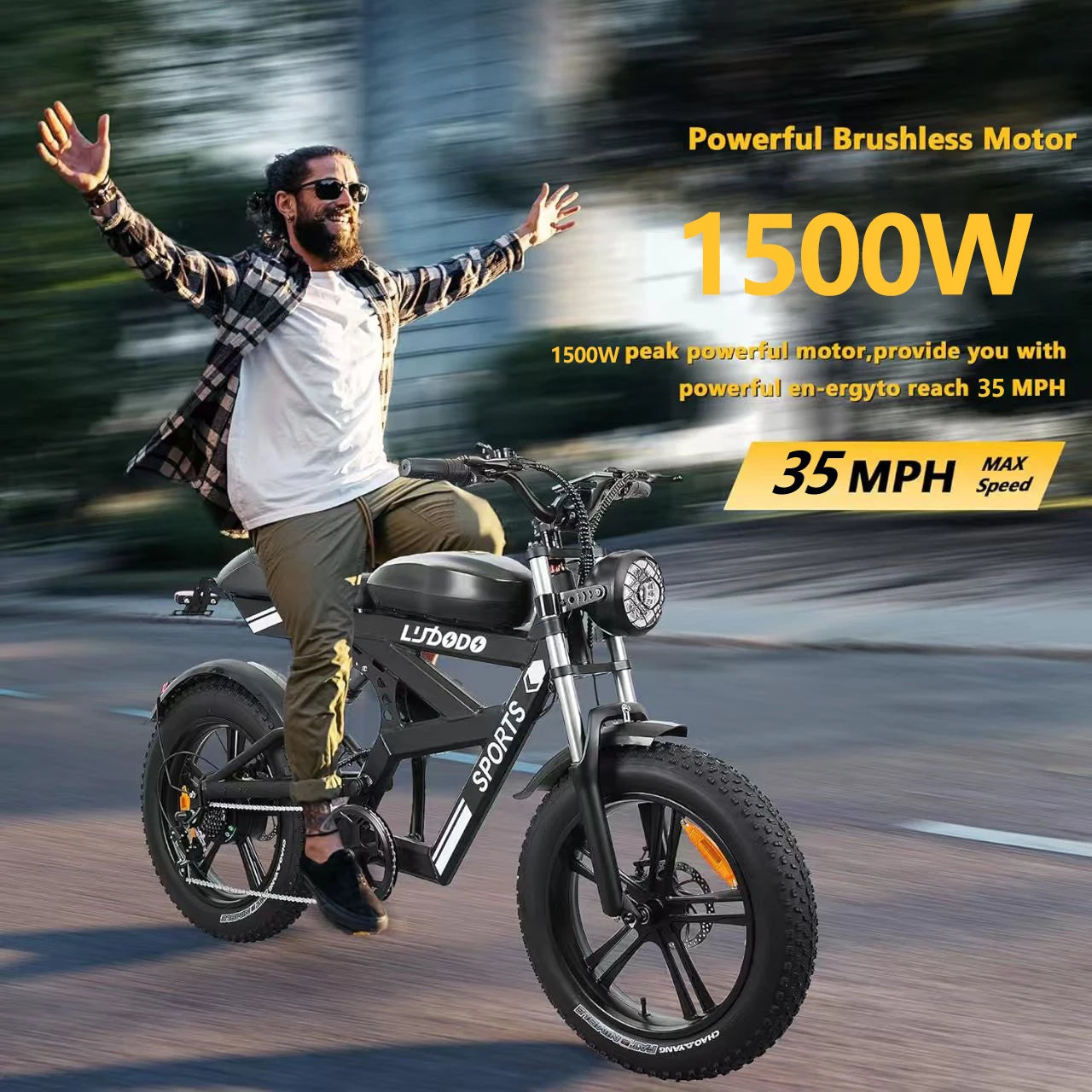 Electric Bicycle Motorcycle 1500W Peak 75Miles 48V18AH Battery 7 speed.