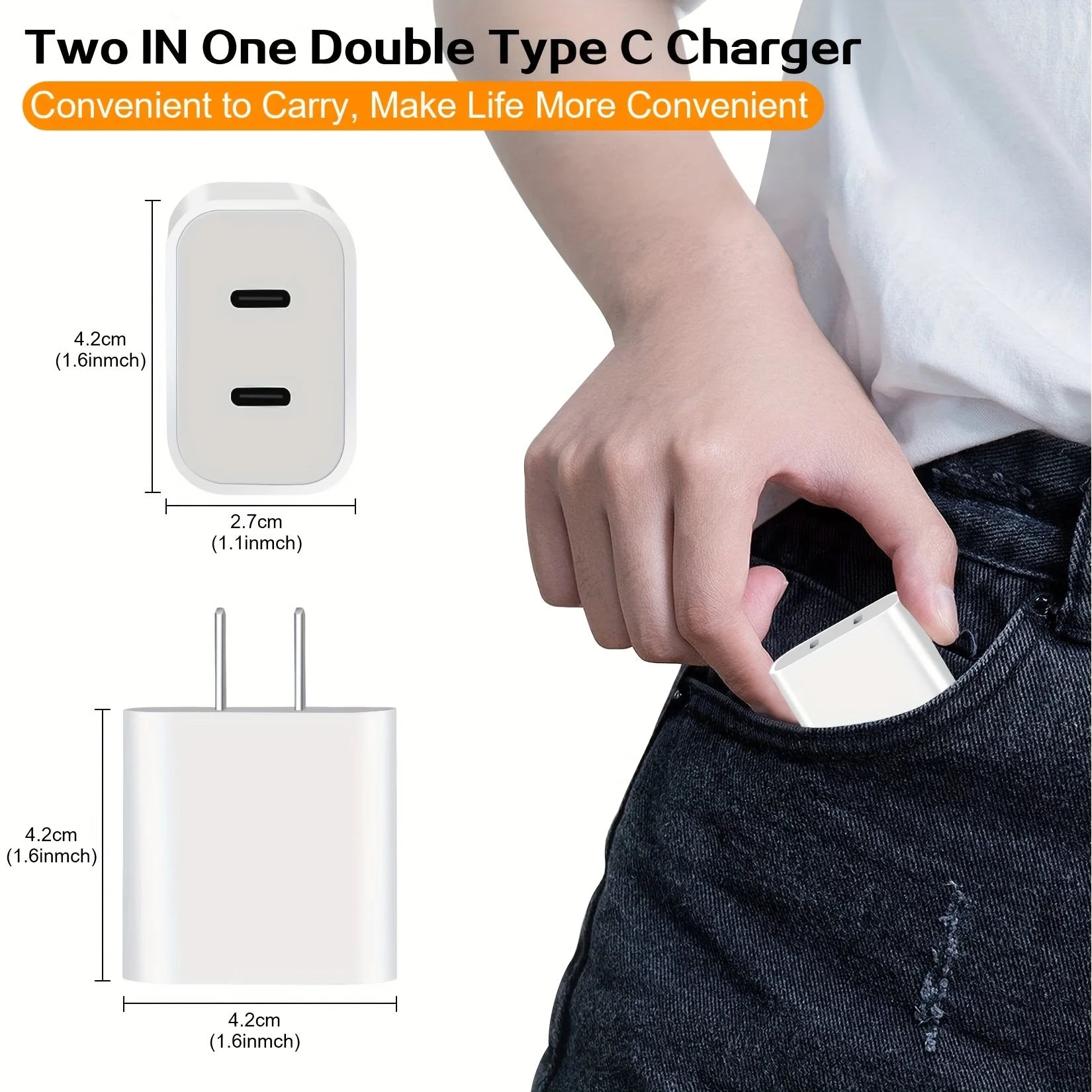 2Packs Wall Charger 40W Dual USB C With 10FT USB C Cable.