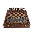 Medieval British Army Antique Copper Metal Chess Set for Adults Handmade Pieces and Natural Solid Wooden Chess Board with Hidde