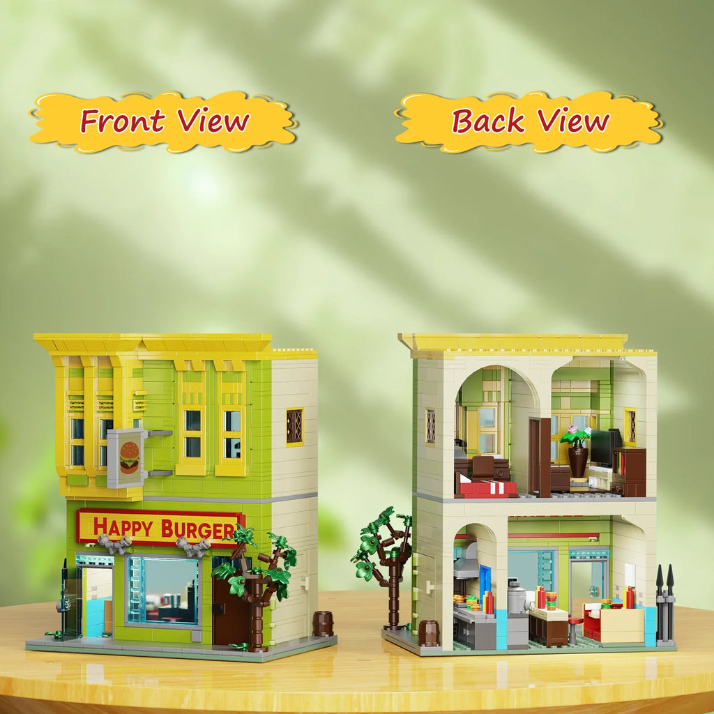 BuildMOC Burgers Store Building Block Set Ideas Bob Movie Street View Model Toys Children Gifts(1018PCS)