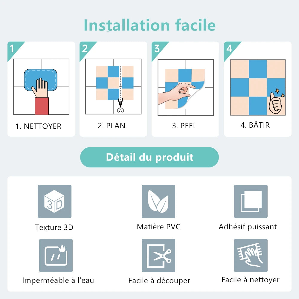 3D Tile Stickers, 3D Faux Stone Textures, Matte, 30cm x 30cm, Water and Mold Resistant.