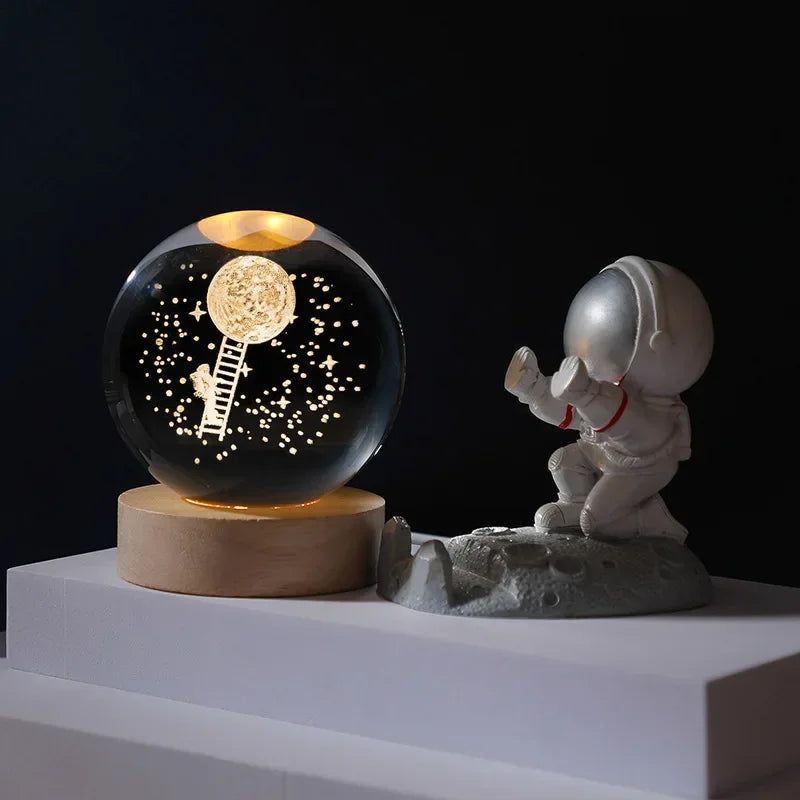 6/8cm 3D Crystal Ball Planet Night Light Laser Engraved Solar System.