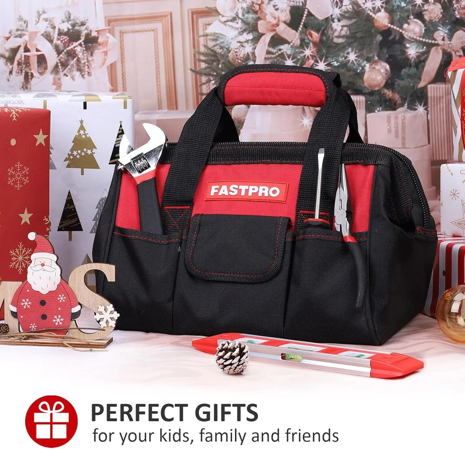 215-Piece Home Repair Tool Set with 12-Inch Storage Bag, Household Hand Kit in Red