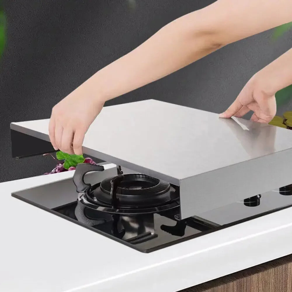 Stainless Steel Gas Stove Burner Cover Protective Top with Mounting Bracket Silver 30x40cm