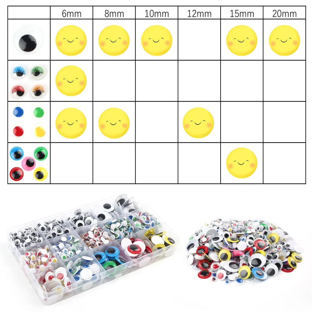 1100pcs Self-adhesive Googly Wiggle Eyes for DIY Scrapbooking Crafts.