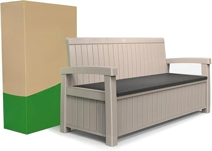 3 Seat Outdoor Storage Bench - 90 Gallon Capacity.