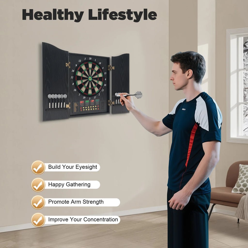 Electronic Dart Board Set with 4 LED Displays Voice Prompts 12 Darts for Home/Office/Party Game 16 Players & 243 Games CB05E