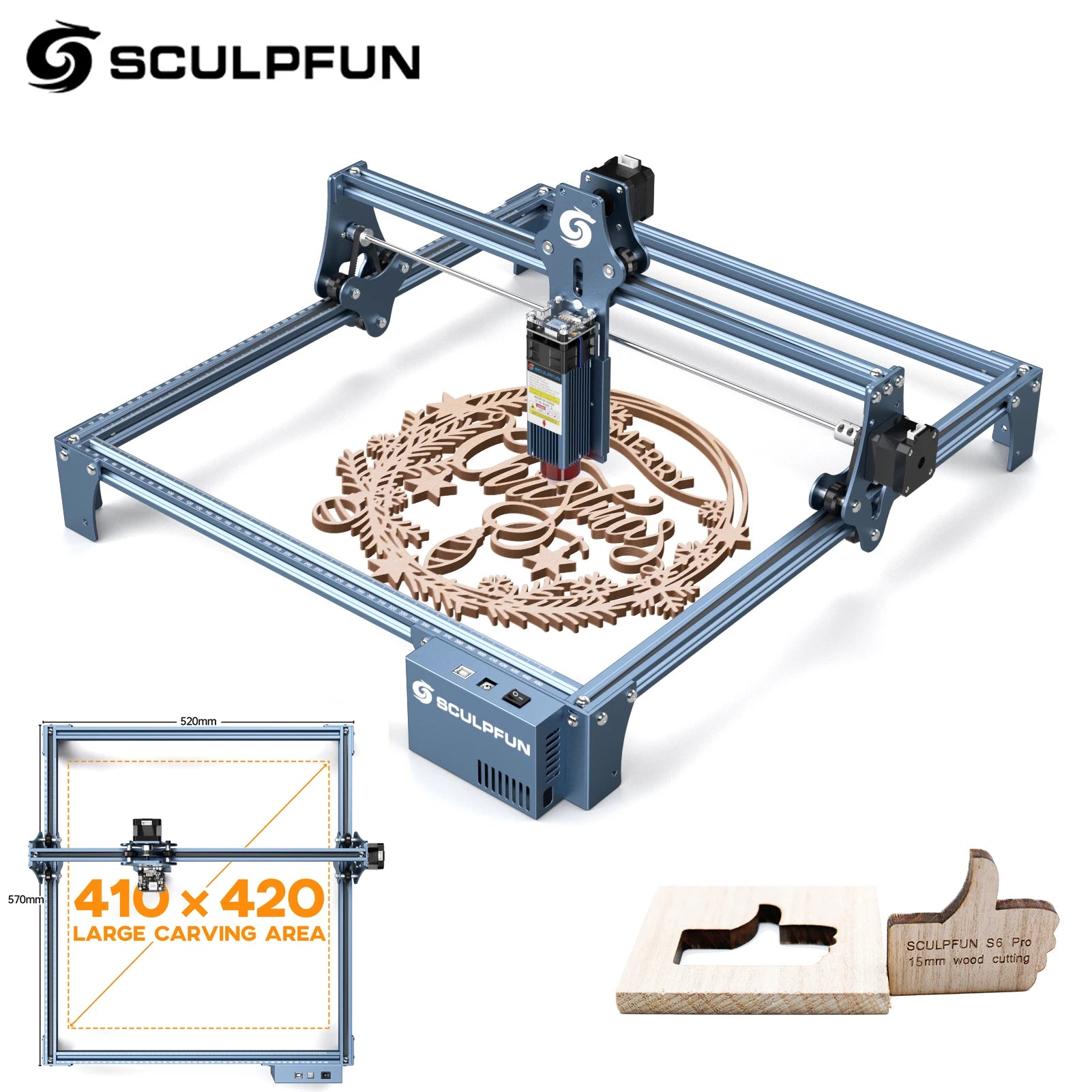 SCULPFUN S9 Laser Engraving Machine Ultra-thin Laser Beam 410x420mm Engraving Area High-precision Wood Acrylic Laser Engraver