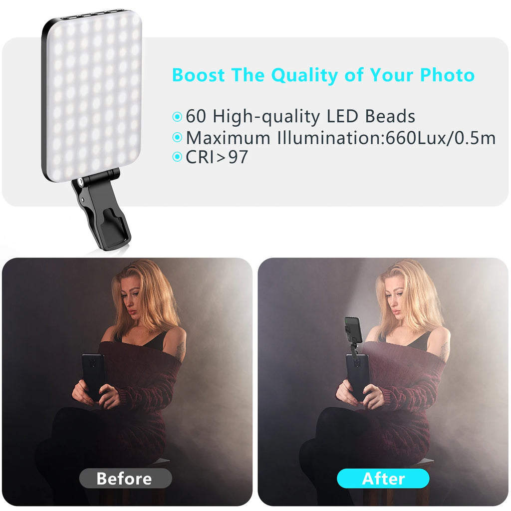 LED Selfie Light 60 High Power Rechargeable Clip Fill Video Light.