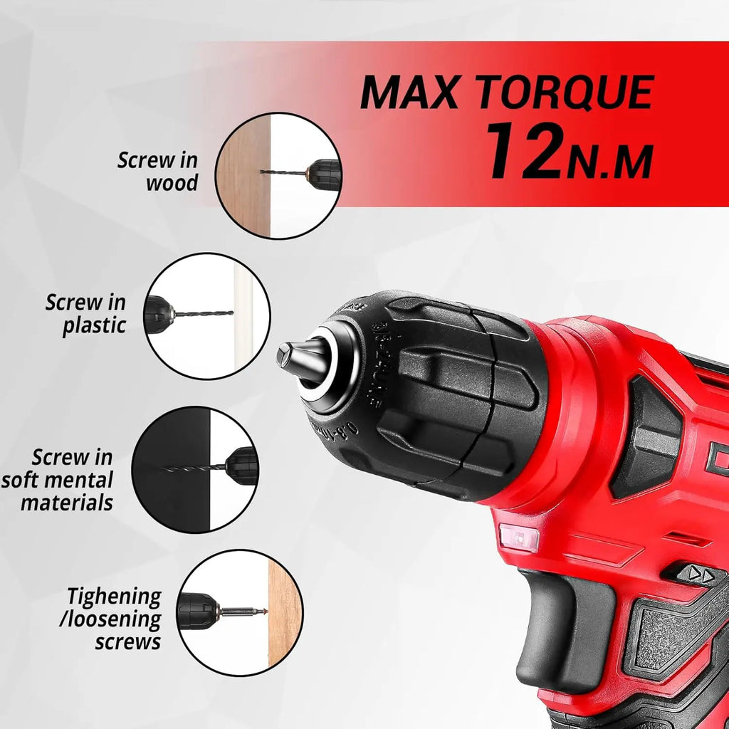 Drill Set Tool Set with 8V Red Cordless Drill, Home Tool Kit with Drill, Hand Tool Kits for Women 126 Piece